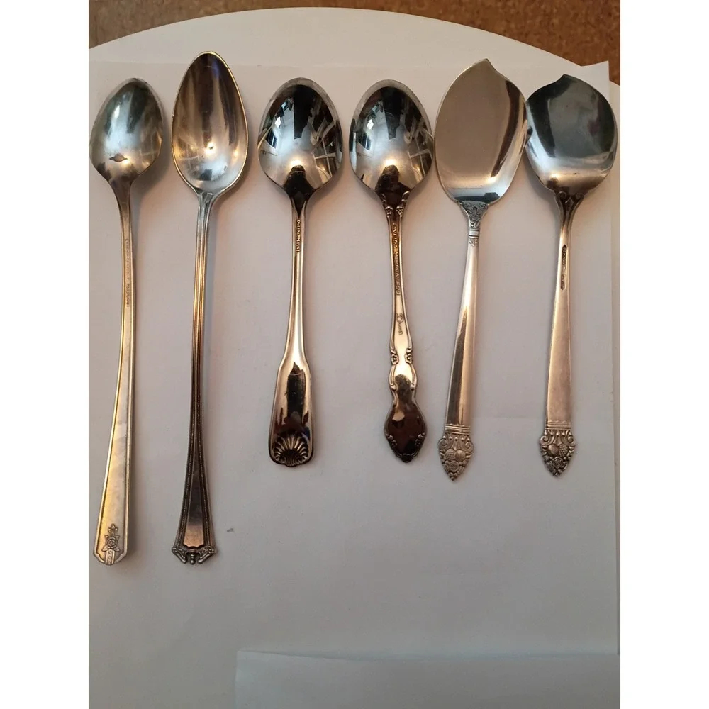 Vintage Silverplate Stainless Steel Spoon Lot 6pc Iced Tea Sugar Shell Oneida